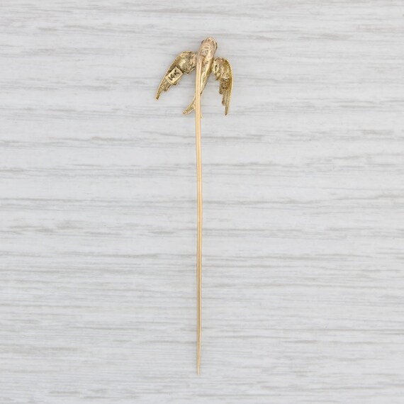Antique Bird Stickpin 14k Bird 10k Pin Yellow Gol… - image 3