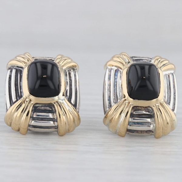 Jonah Grossbardt Onyx Statement Earrings Sterling Silver 18k Gold Omega Backs