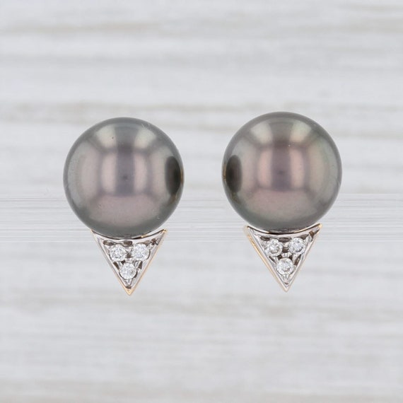 Cultured Black Pearl Earrings, Pearl and Diamond E