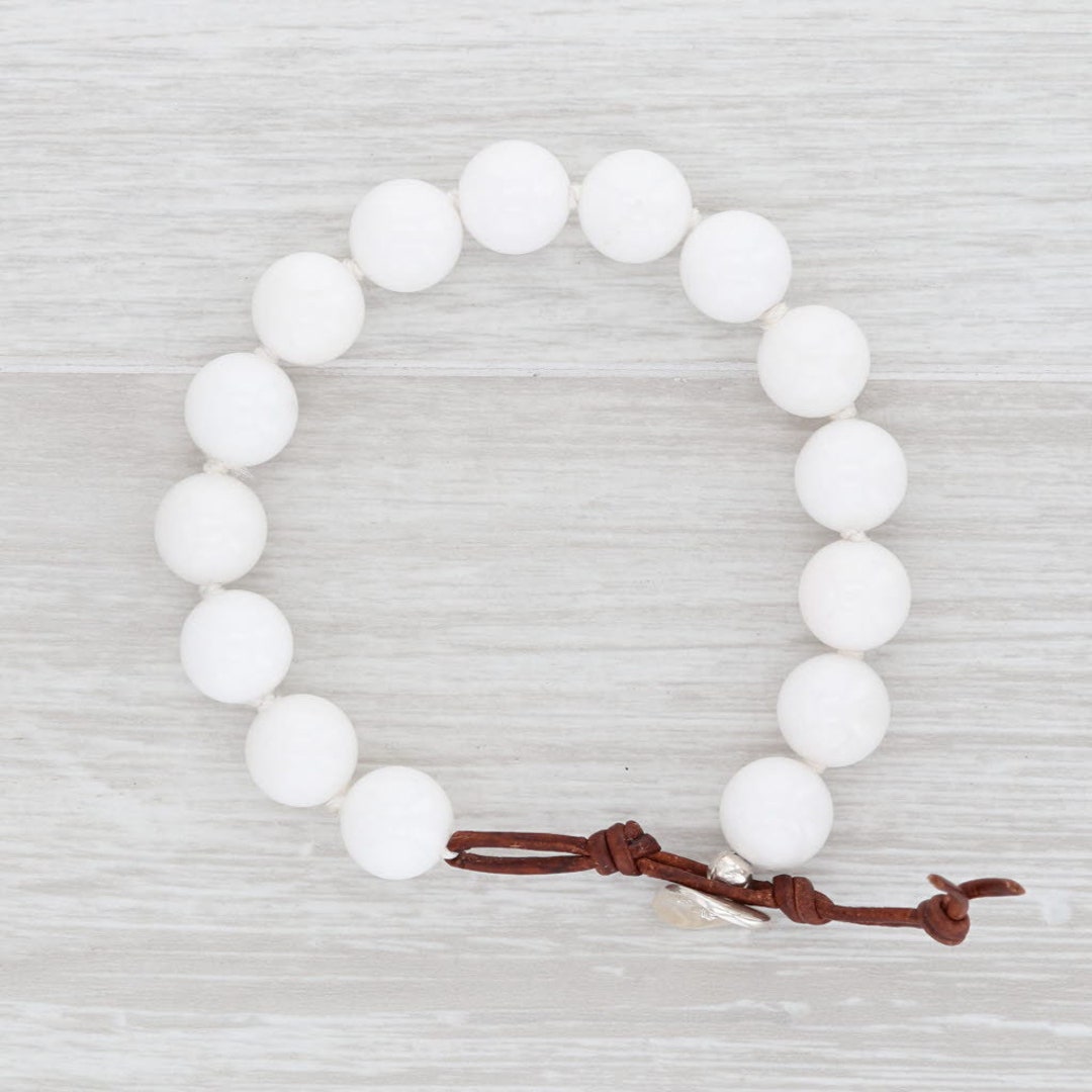 White Marble Bead Bracelet Sterling Silver Toggle Clasp Etsy
