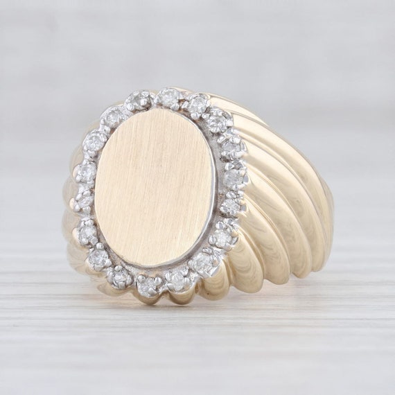 Engravable Signet Ring, Diamond Halo Ring, Diamond