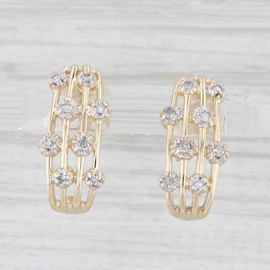 Diamond Accented Jhook Earrings 14k 10k Yellow Gold Drops Etsy