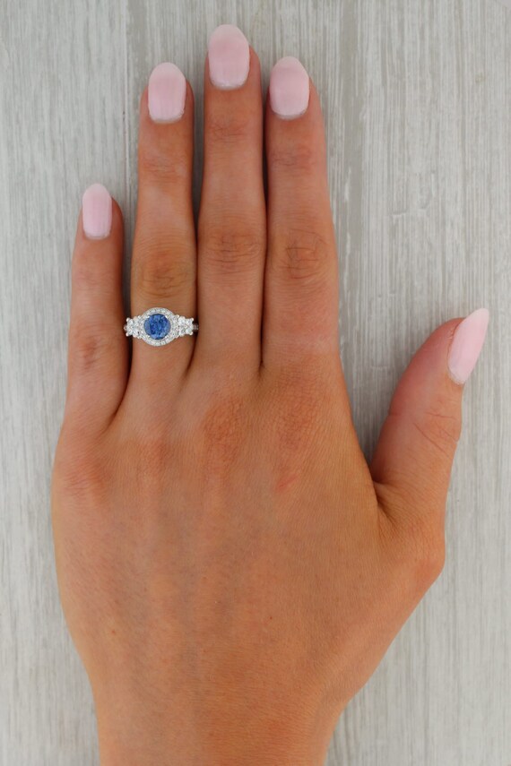 1.95ctw Blue Sapphire Diamond Halo Ring Platinum … - image 8