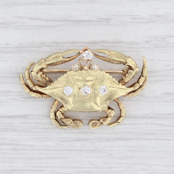 Diamond Crab Brooch, Yellow Gold Brooch, Nautical