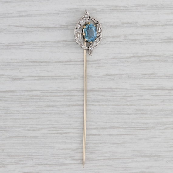 Art Deco Diamond Stick Pin w/ Lab Sapphire Accents