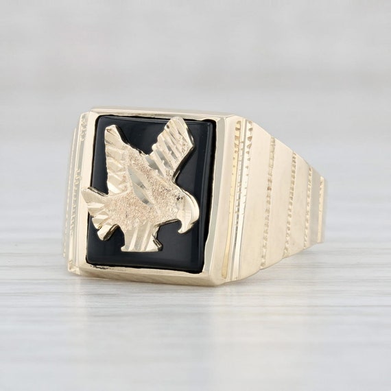 Men's Onyx Signet Ring, Eagle Signet Ring, Gold Si