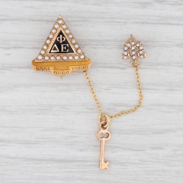 Delta Phi Epsilon Sorority Pin 10k Gold Pearls Greek Society Badge