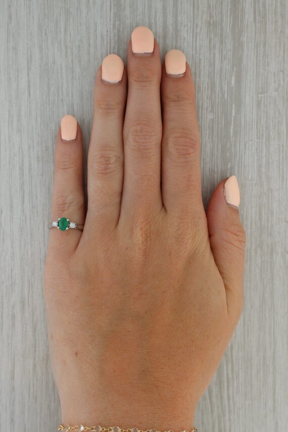0.47ctw Oval Emerald Diamond Ring 14k White Gold … - image 8