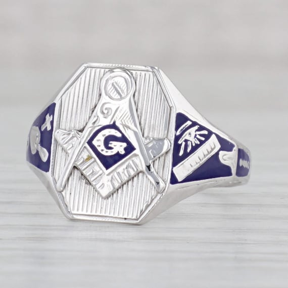 Vintage Masonic Blue Lodge Signet Ring 10k Gold E… - image 1