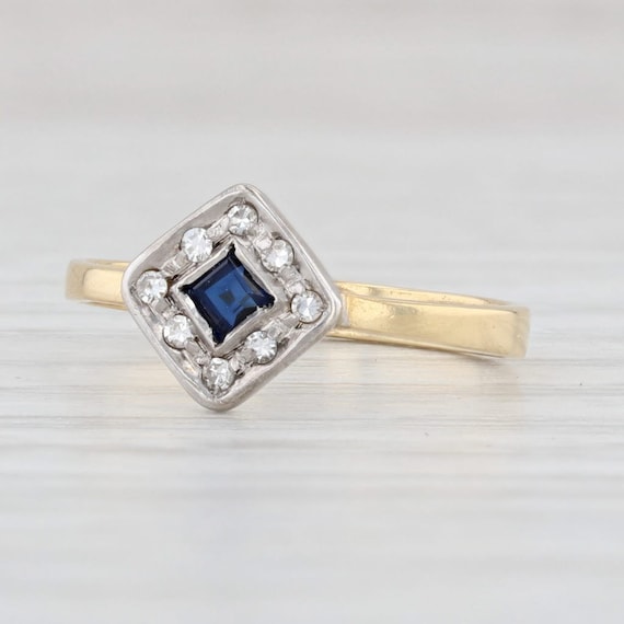 Vintage 0.16ctw Blue Sapphire Diamond Halo Ring 1… - image 1