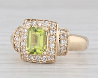 1.40ctw Peridot Diamond Halo Ring 14k Yellow Gold Size 7 Engagement