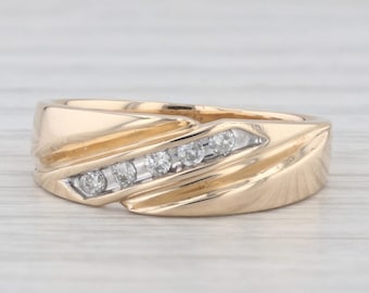 Alianza de boda para hombre con diamantes de 0,15 quilates, oro amarillo de 14 k, talla 8,5