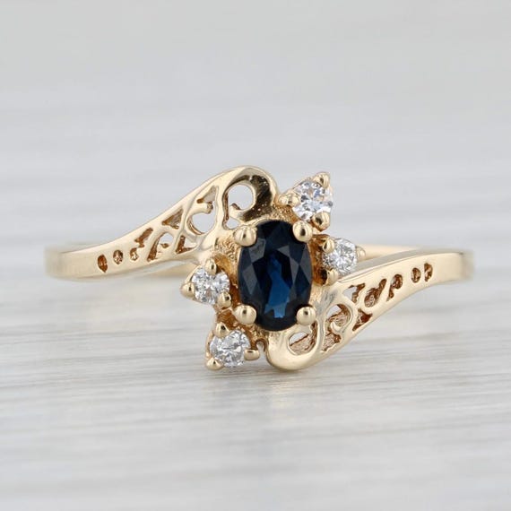 0.34ctw Blue Sapphire Diamond Bypass Ring 14k Yel… - image 2