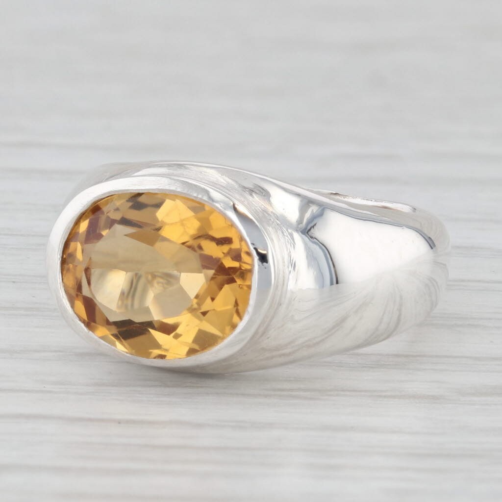 3.20ct Oval Orange Citrine Ring Sterling Silver Size 6.25-6.5  