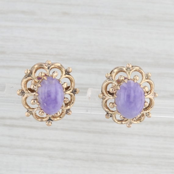 Lavender Jadeite Jade Earrings 10k Yellow Gold Ov… - image 1