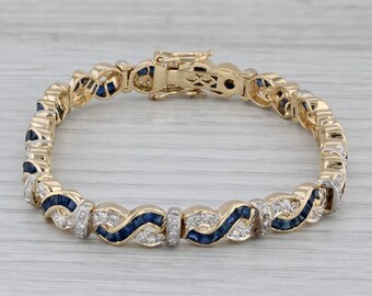 12.23ctw Diamond Blue Sapphire Woven Bracelet 18k Yellow Gold 7.25” 6.5mm