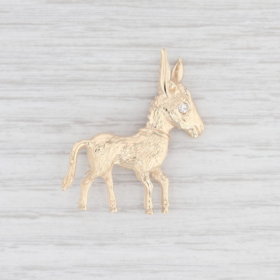 Diamond Donkey Brooch 14k Yellow Gold Animal Pin