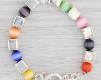 Nouveau bracelet tendance avec perles, verre multicolore, argent sterling, fermoir à bascule de 7 po.