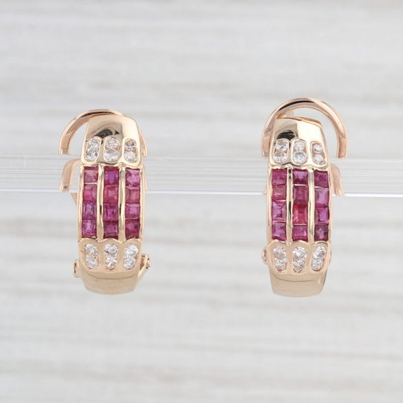 1.40ctw Ruby Diamond J-Hook Earrings 14k Yellow G… - image 1