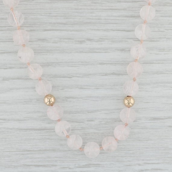 Vintage Pink Rose Quartz Bead Strand Necklace Gol… - image 1