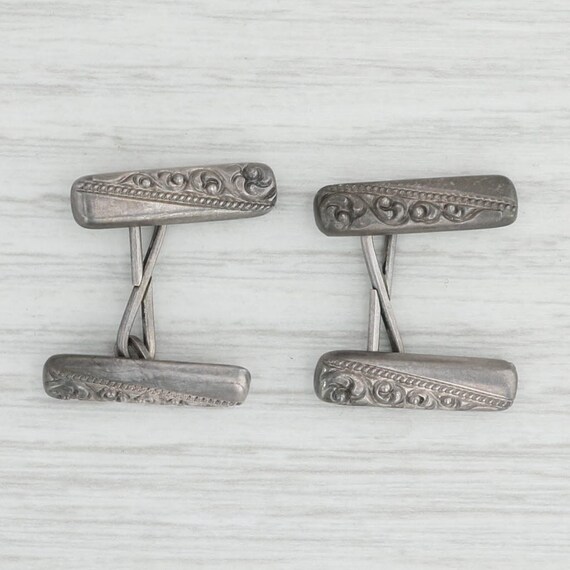 Antique Ornate Cufflinks Sterling Silver Men's Su… - image 2