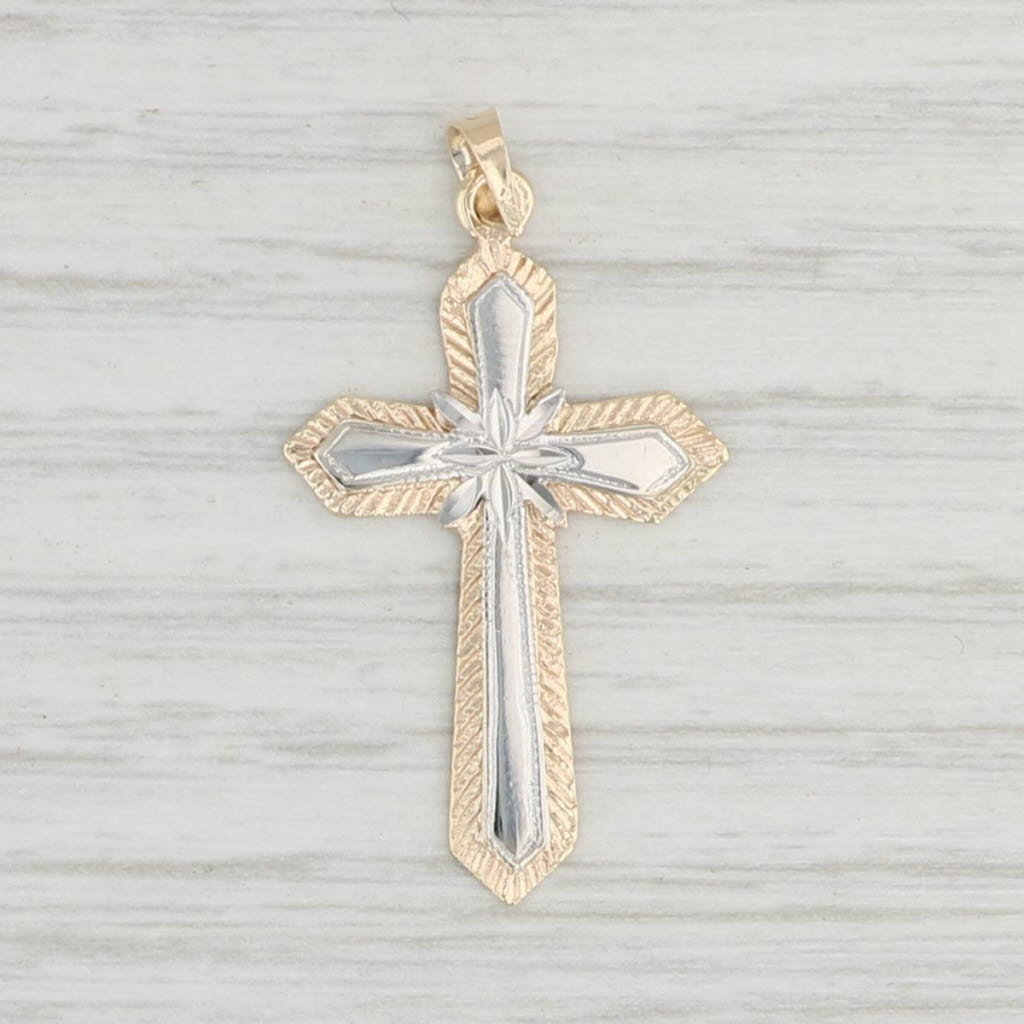 2-toned Cross Pendant 14k Yellow White 