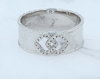 Diamant Ring, Ausschnitt Ring, Breiter Ring, Sterling Silber Ring Größe 6,75 Ring, Ineinandergreifen Band, Silber Diamant Ring, Geschenk für sie