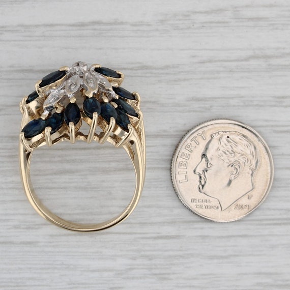 5ctw Blue Sapphire Diamond Cluster Ring 10k Yello… - image 7