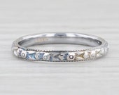 Vintage Floral Repousse Band 8k White Gold Stackable Wedding Ring