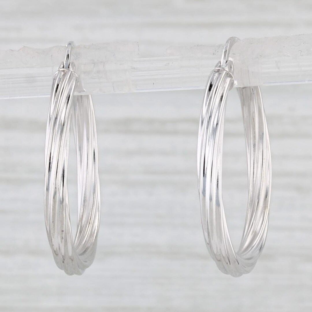 Twist Woven Hoop Earrings 10k White Gold Snap Top Round Hoops Etsy