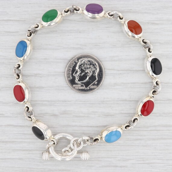 New Multi-Color Resin Bracelet Sterling Silver 7.… - image 4