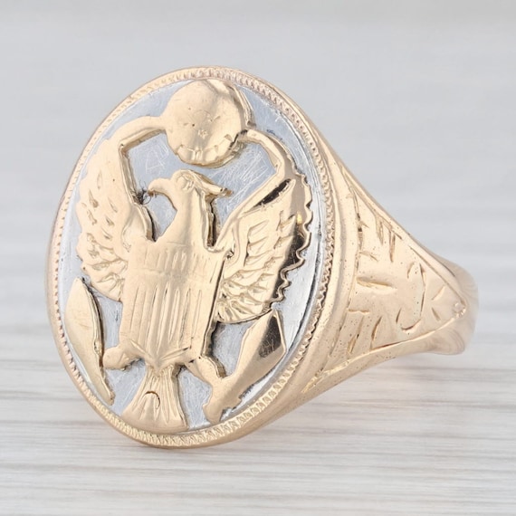 Vintage US Army Military Insignia Ring 14k Yellow… - image 1