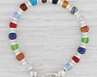 Nouveau bracelet en perles de verre multicolores avec fermoir à bascule en argent sterling de 7 po.