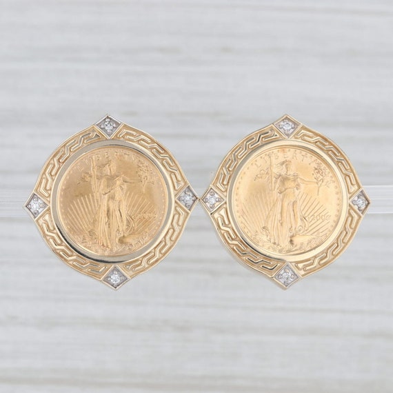 Diamond American Eagle Libery Coin Earrings 14k 22
