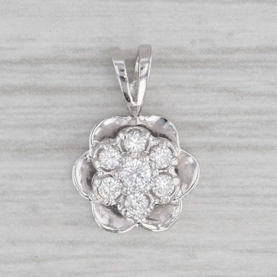 Small Vintage Diamond Cluster Flower Pendant 14k W