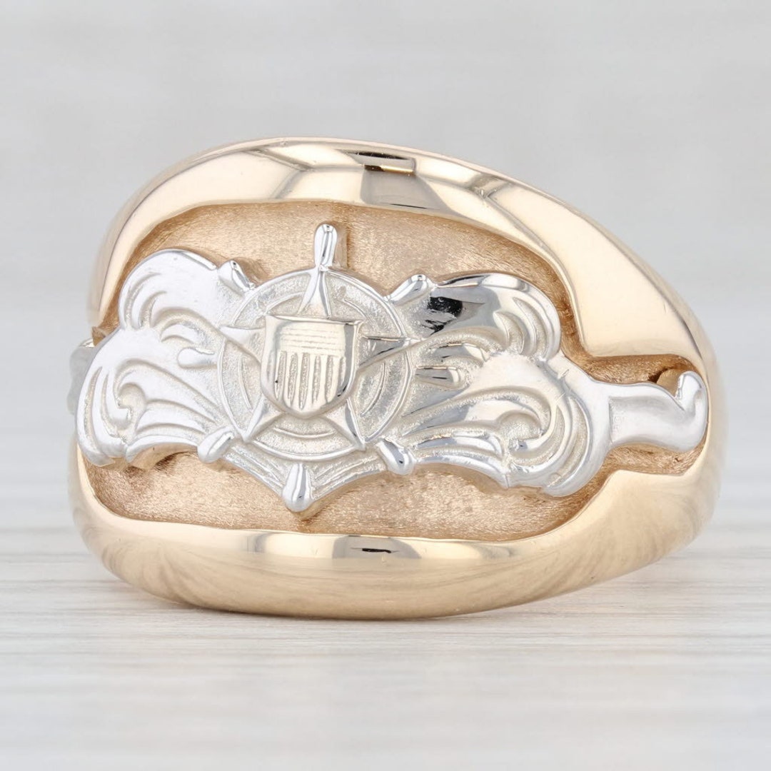 US Coast Guard Ring 14k Yellow White Gold Military Size Etsy