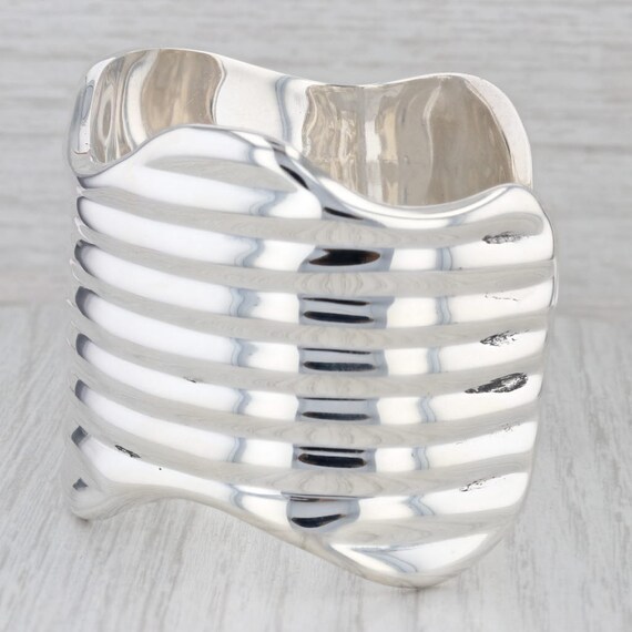 Ridged Beveled Cuff Bracelet Sterling Silver Mexi… - image 4