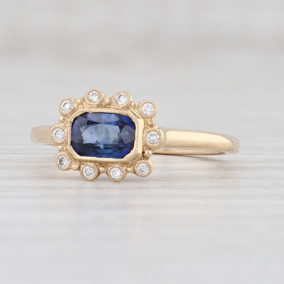 New 0.92ctw Blue Sapphire Diamond Halo Ring 14k Y… - image 1