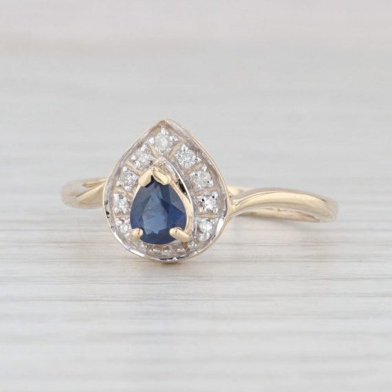 0.47ctw Pear Blue Sapphire Diamond Halo Ring 9k Y… - image 1