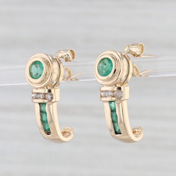 0.89ctw Emerald Diamond J-Hook Earrings 14k Yello… - image 2