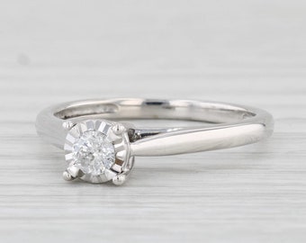 0.16ctw Round Diamond Solitaire Engagement Ring 10k White Gold Size 7