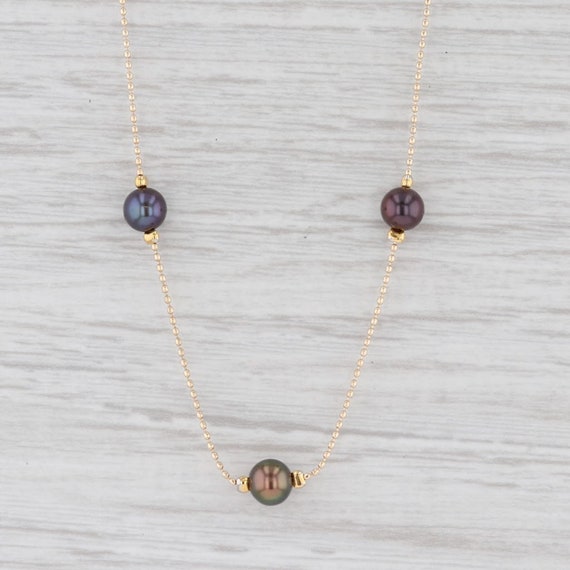 Cultured Black Pearl Station Necklace 