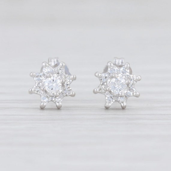 Diamond Flower Studs, Halo Stud Earrings, White Go