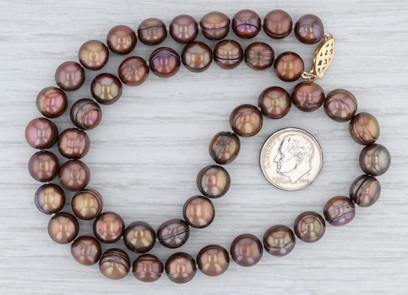 Cultured Pearl Necklace Gold Clasp Necklace Brown Pearl Necklace Freshwater Pearl Necklace Pearl Strand Necklace 17 Necklace