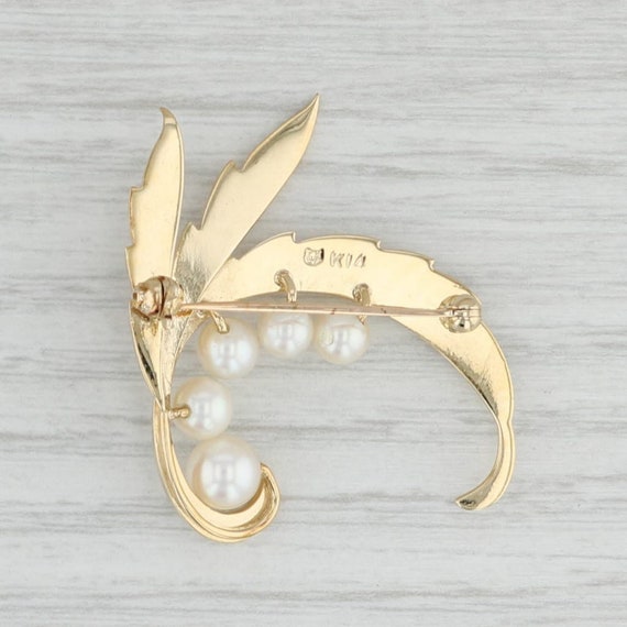 Mikimoto Cultured Pearl Floral Brooch 14k Yellow … - image 2