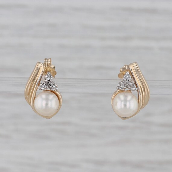 Cultured Pearl Diamond Teardrop Stud Earrings 14k