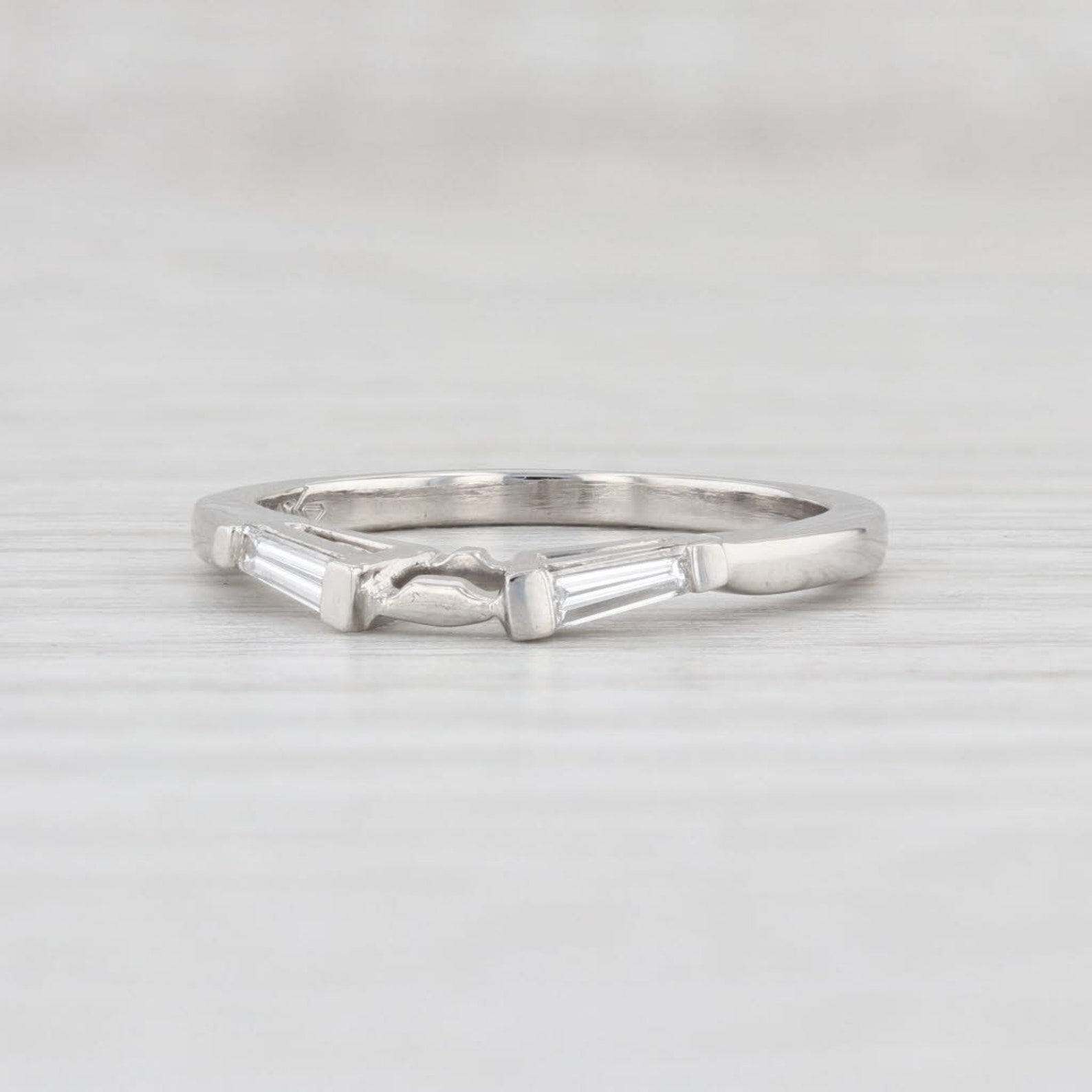 Diamond Contoured Wedding Band Platinum Ring Guard Size 6 Etsy