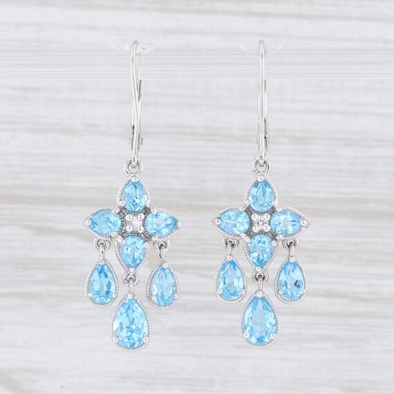 Blue Topaz Earrings, Flower Earrings, White Gold E