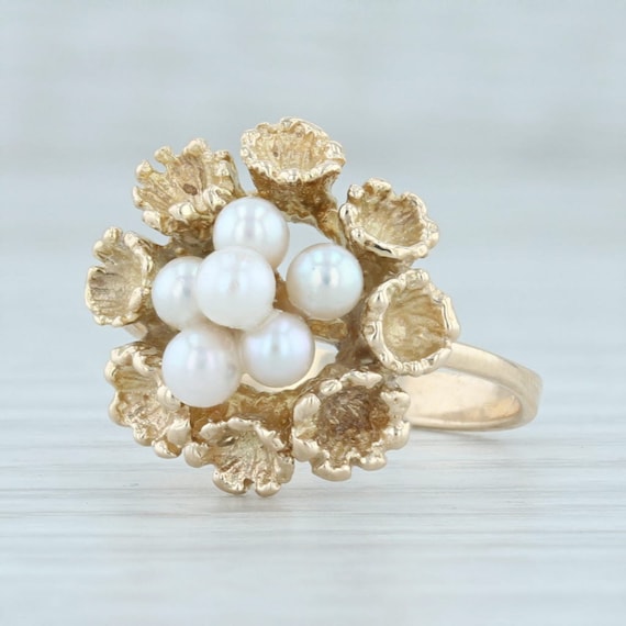 Pearl Cluster Ring, Pearl Flower Ring, Yellow Gold