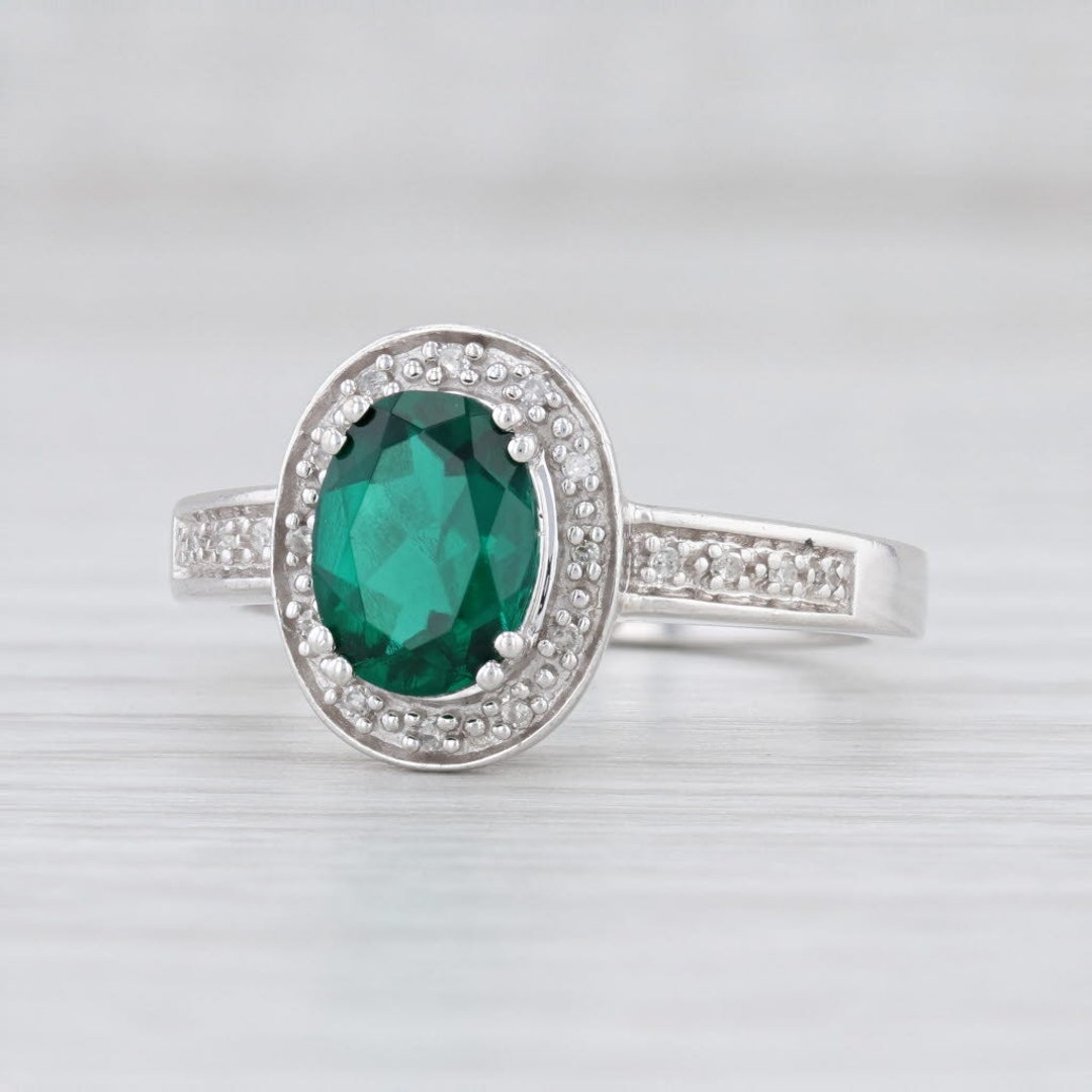 Emerald Ring Diamond Halo Ring White Gold Ring Size 6.75 - Etsy